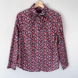 J. Crew Liberty Of London Ruffle Collar Tie Neck Shirt 10 Sarah Floral Red Pink